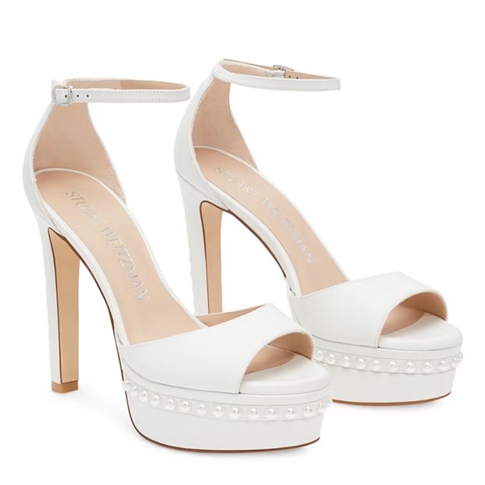 Stuart Weitzman Discoplatform Pearl Sandals — bridal platform heels 🪩